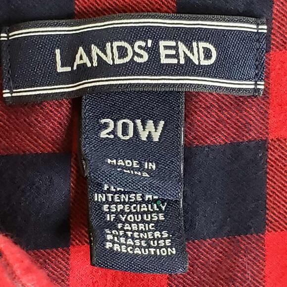 Lands End Shirt Popover Flannel LS Red Blue Plaid Women’s Plus Size 20 Henley - Picture 4 of 10